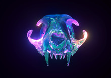 Abstract Colorful Crystal Skull Of Cat Isolated On Black Background. Beautiful Creative 3d Render For Cover, Banner, Poster.