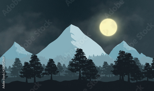 Night landscape illustration