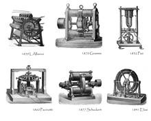 Collection Of Electricity Machine (dynamo Electric) / Motor Machine / Vintage Antique Illustration From Brockhaus Konversations-Lexikon 1908