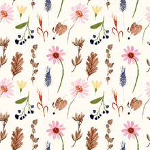 Fresh And Dried Flower Watercolor Seamless Pattern