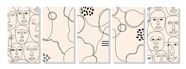 Set of vertical abstract backgrounds or card templates in modern colors, in popular art style