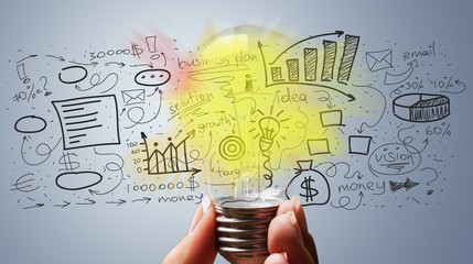 Wall Mural - Light bulb banner, marketing concept, business idea. info graphic