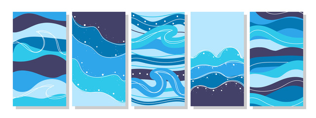 Set of vertical abstract backgrounds or card templates in modern colors, in popular art style
