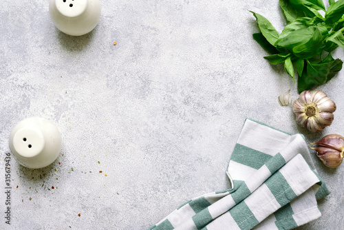 Fotomural Culinary background with ingredients and props for cooking