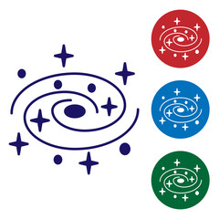 Blue Milky way spiral galaxy with stars icon isolated on white background. Set color icons in circle buttons. Vector Illustration
