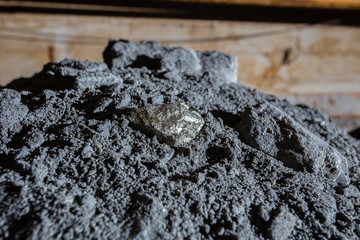 Underground gold mine nugget ore pyrite in wagon