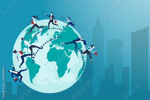 Fotomural Vector of business people running from one country to the other