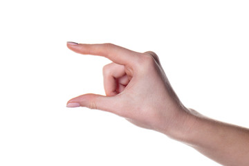 Wall Mural - Hand of young women card showing on white background.