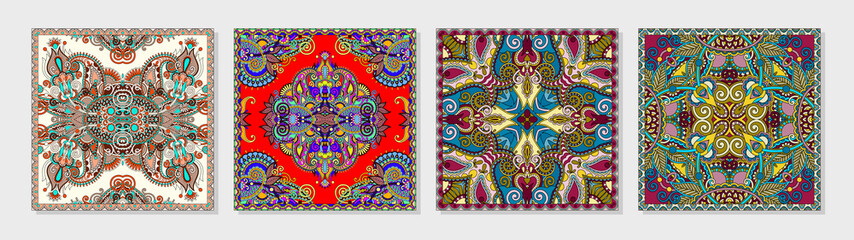 Canvas Print - set of authentic silk neck scarf or kerchief square pattern design in ukrainian style