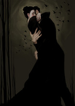 Man Hugs Woman Of Dark Background