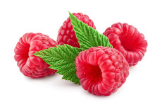 Ripe Raspberries With Leaf Isolated On A White Background