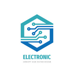 Data digital electronic technology - vector logo template for corporate identity. Abstract computer chip sign. Network, internet tech concept illustration. Hexagon shape logo. Design element.