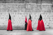 Nazarenes In Procession Holy Week. Valladolid, Spain