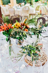 Wall Mural - Floral details of the centerpiece of a retro-style wedding restaurant.