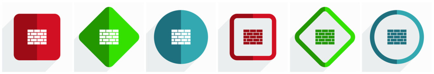 Aufkleber - Firewall icon set, flat design vector illustration in 6 options for webdesign and mobile applications in eps 10