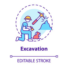Excavation Concept Icon. Archaeological Expedition. Historical Research. Search For Ancient Artifacts. Cultural Layer Idea Thin Line Illustration. Vector Isolated Outline Drawing. Editable Stroke
