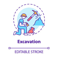 Wall Mural - Excavation concept icon. Archaeological expedition. Historical research. Search for ancient artifacts. Cultural layer idea thin line illustration. Vector isolated outline drawing. Editable stroke