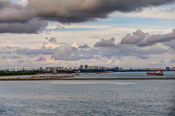 Wall Mural - Marine vessels anchored in the Singapore harbour