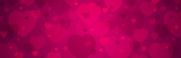 Wall Mural - pink banner with valentines hearts. valentines greeting banner. horizontal holiday background, heade