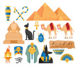 Ancient egypt symbols cartoon colorful vector illustrations set