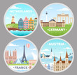European countries magnets flat vector illustrations set