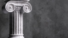 Capital Of The Ancient Greek Ionic Order Isolated Over White Background. Antique Column Roman Pillar Architecture, 3d Illustration.