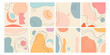 © Dariia - Set of eight abstract backgrounds. Hand drawn various shapes and doodle objects. Contemporary modern trendy vector illustrations. Every background is isolated. Pastel colors
