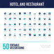 50 hotel and restaurant concept filled icons