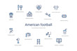 © zaurrahimov - american football concept 14 colorful outline icons. 2 color blue stroke icons