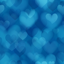 Seamless Pattern Of Translucent Blurry Hearts In Blue Colors. Illustration On Valentine's Day