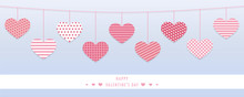 Hanging Red Hearts With Different Pattern For Valentines Day Vector Illustration EPS10