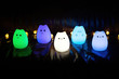 Baby night lamp, five nightlights in a row, different colors. Children's night lights. Blue light. Front view.