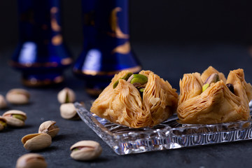 Mediterranean baklava on a dark background