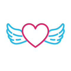 Sticker - heart with wings in neon light, valentines day