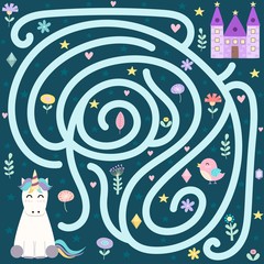 Wall Mural - Help the cute unicorn find the way to the magic castle