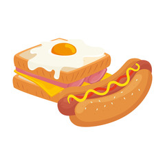 Canvas Print - delicious sandwich with egg fried and hot dog isolated icon