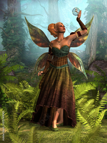 Obraz Dibond Fairy Queen Belle - leśna wróżka próbuje znaleźć sposób na uwolnienie ogiera jednorożca z bańki, w której został schwytany.