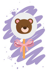 Wall Mural - face of cute teddy bear in stick isolated icon