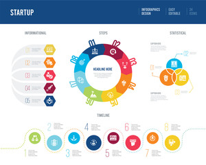 infographic design from startup concept. informational, timeline, statistical and steps presentation themes.