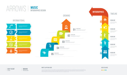  arrows style infogaphics design from music concept. infographic vector illustration