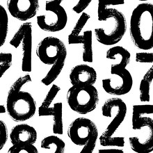 Grunge Numbers Vector Seamless Pattern. Grunge Dirty Painted Numbers Background. Monochrome Vector Abstract Background.