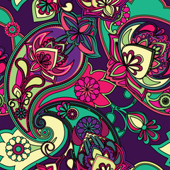 Decorative seamless pattern for fabric, tapestry, wallpaper and backgrounds in the style of a traditional oriental paisley pattern.