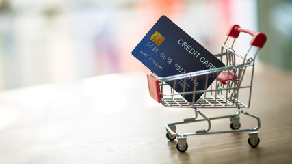 Business Shopping Creativity Concept. Shopping cart and Credit Card