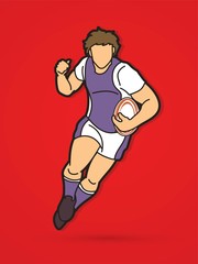 Wall Mural - Rugby player action cartoon sport graphic vector.