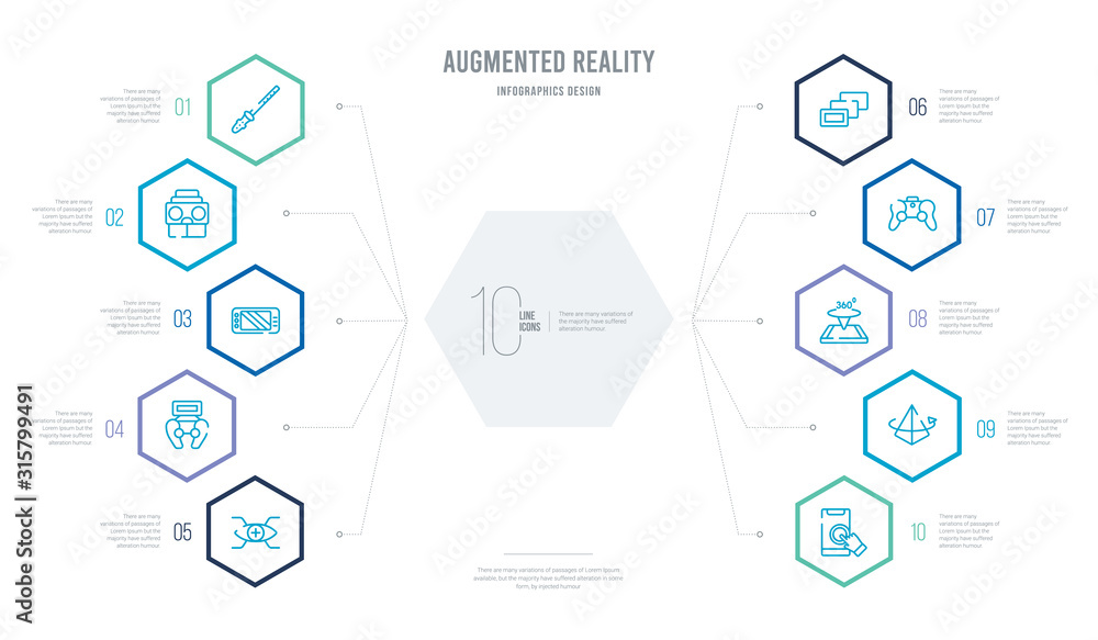 augmented reality concept business infographic design with 10 hexagon ...