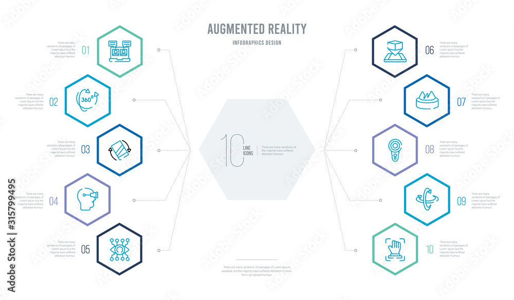 augmented reality concept business infographic design with 10 hexagon ...