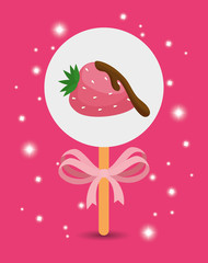 Sticker - strawberry with chocolate in stick isolated icon