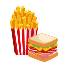 Sticker - delicious sandwich with french fries food isolated icon