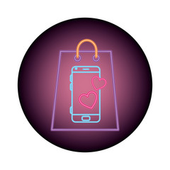 Sticker - shopping bag in neon light, valentines day