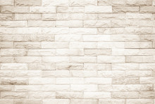 Cream And White Wall Texture Background, Brick Stone Pattern Modern Decor Home And Vintage Stonework Floor Interior Or Design Concrete Old Brickwork Stack Limestone Seamless Nature For Copy Space.